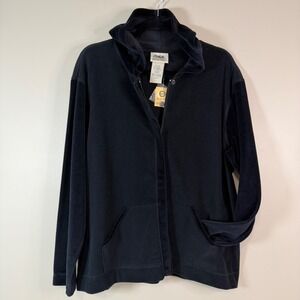 Vintage‎ Northern Reflections XL Black Velour Hooded Zip Front Jacket Neutral